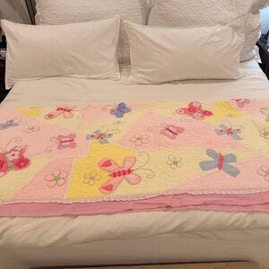Pottery Barn Teen - Queen Pink and Yellow Coverlet with butterflies